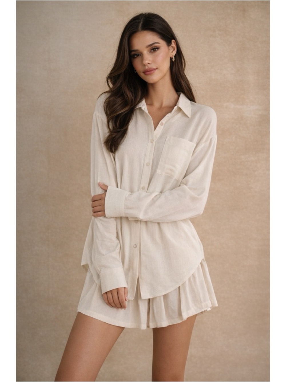 NWT Button-down Shirt & Ruffle Shorts Set - OATMEAL